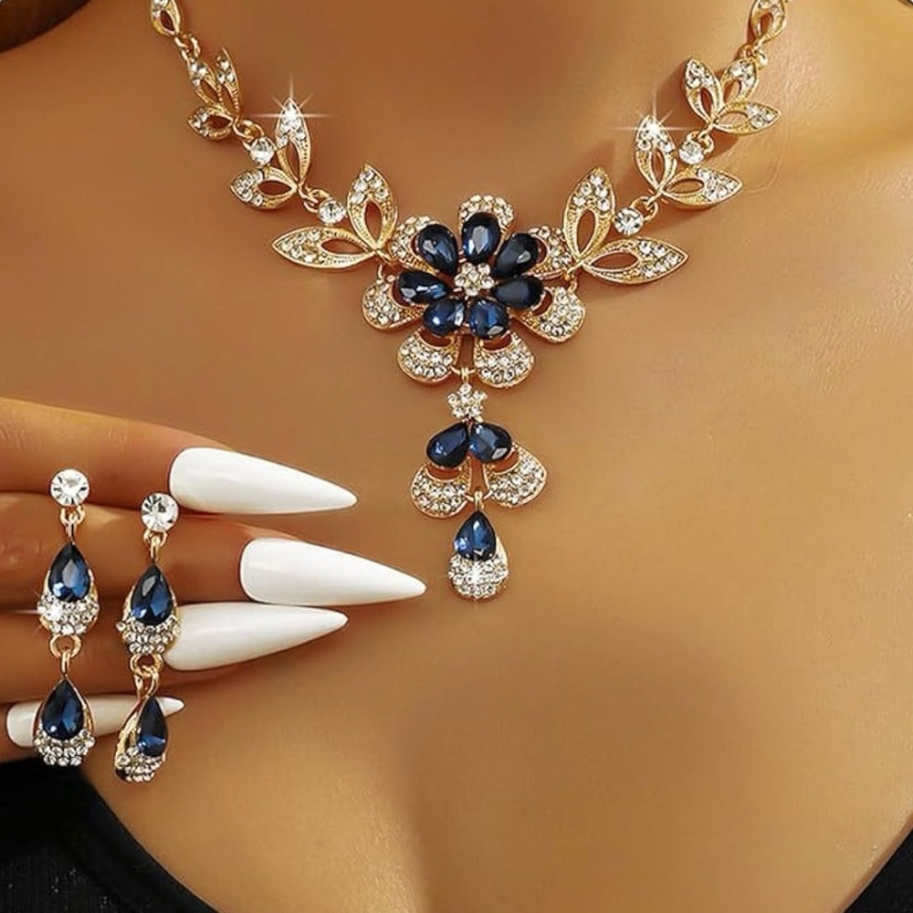 Wedding Jewelry Sets for Brides Rhinestone Necklace and Earring